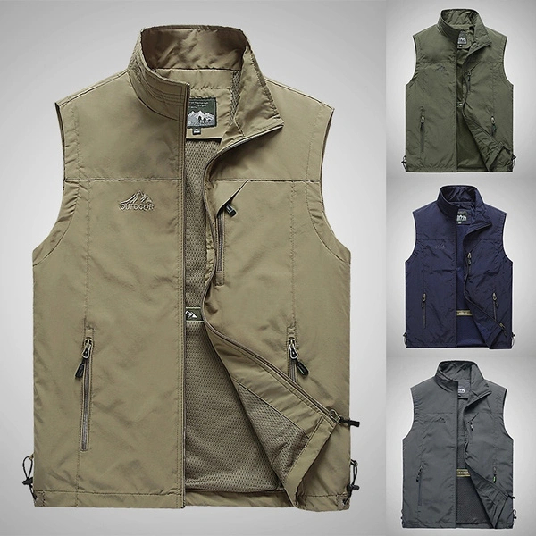 Waistcoat Jacket Men Quick-Drying Mesh Vest Ultralight Fishing Camping Classic Male Sleeveless Coat Outdoor Work Reporter Photographer Fishing Jackets Large Size Vests Summer Autumn Travel Clothes