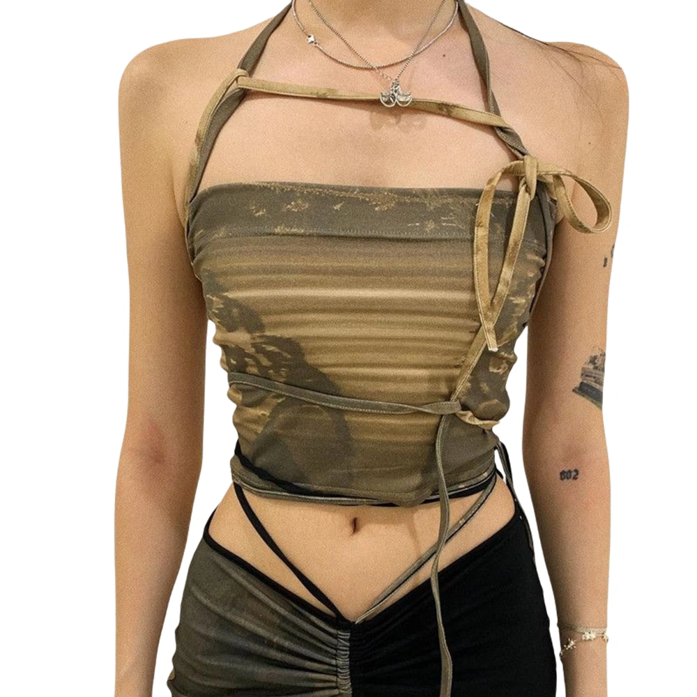 Women's Tank Tops Bandage Lace Up Neck Hanging Cropped Dye Vest