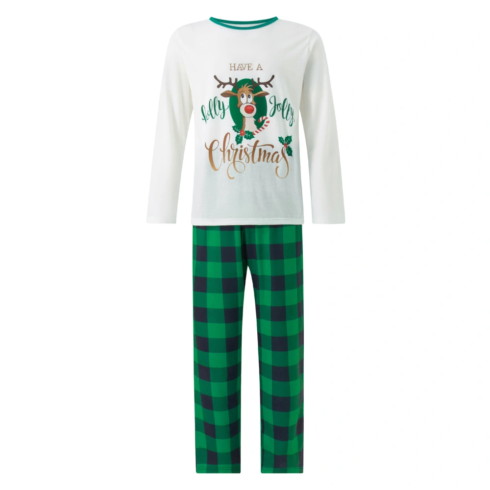 Family Matching Pajamas Elk Letter Print Long Sleeve Tops Plaid Pants