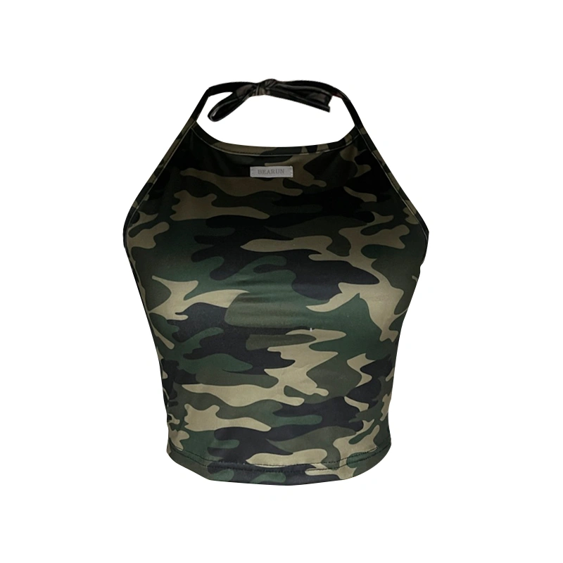 Women Casual Tank Tops, Camouflage Printed Slim-Fit Halter Tops