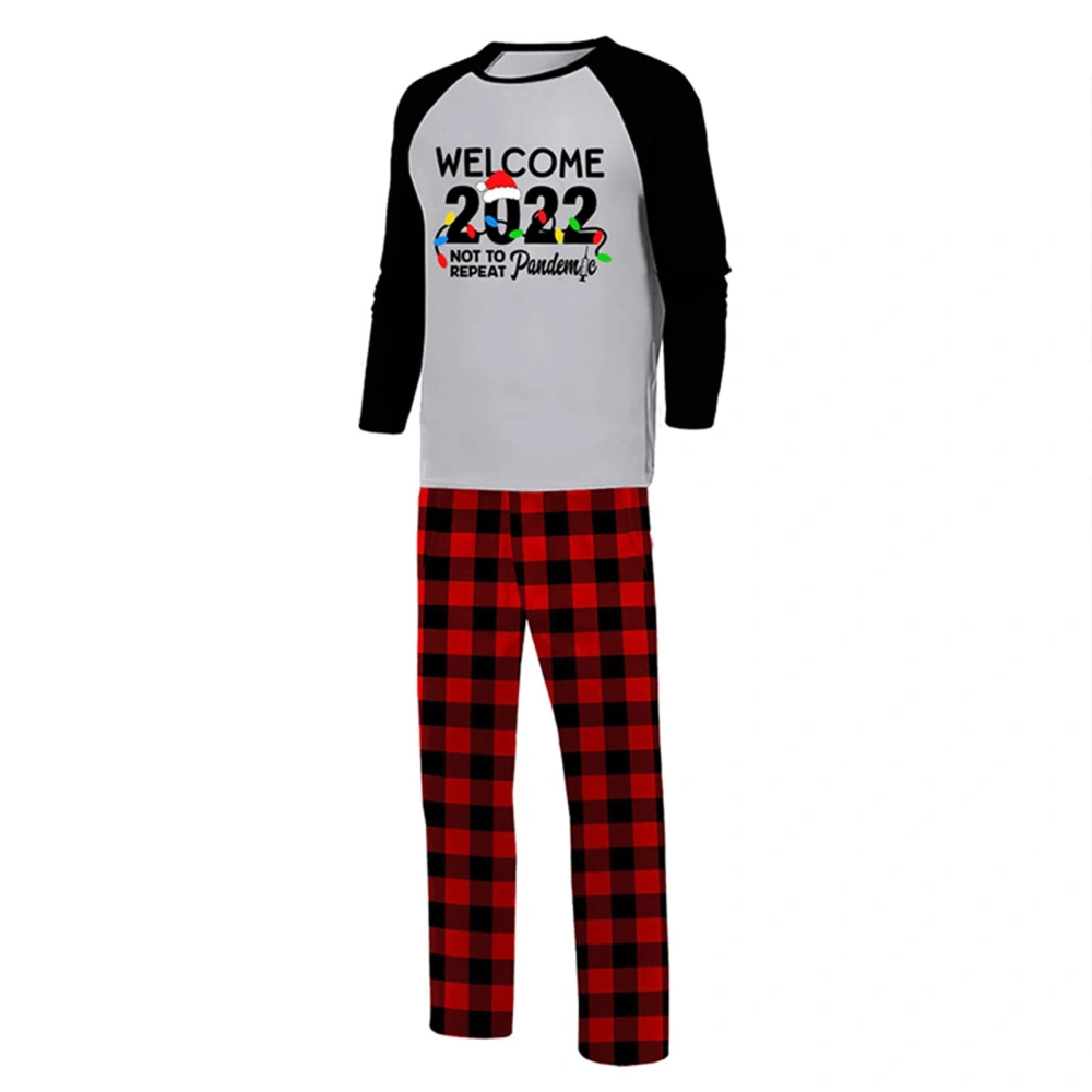 Parent-Child Christmas Pajamas, Letters Tops with Plaid Pants/Jumpsuit