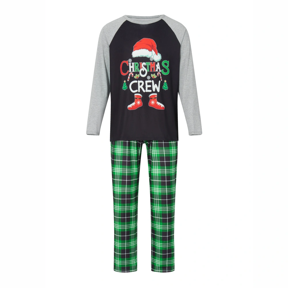 Christmas Pajamas for Family Letter Print Raglan Tops + Plaid Pants