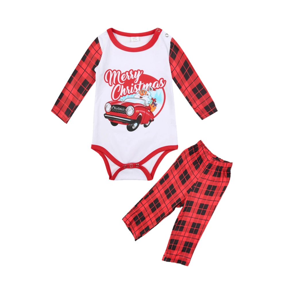 Family Matching Pajamas Set Christmas Car Print Tops and Plaid Pants