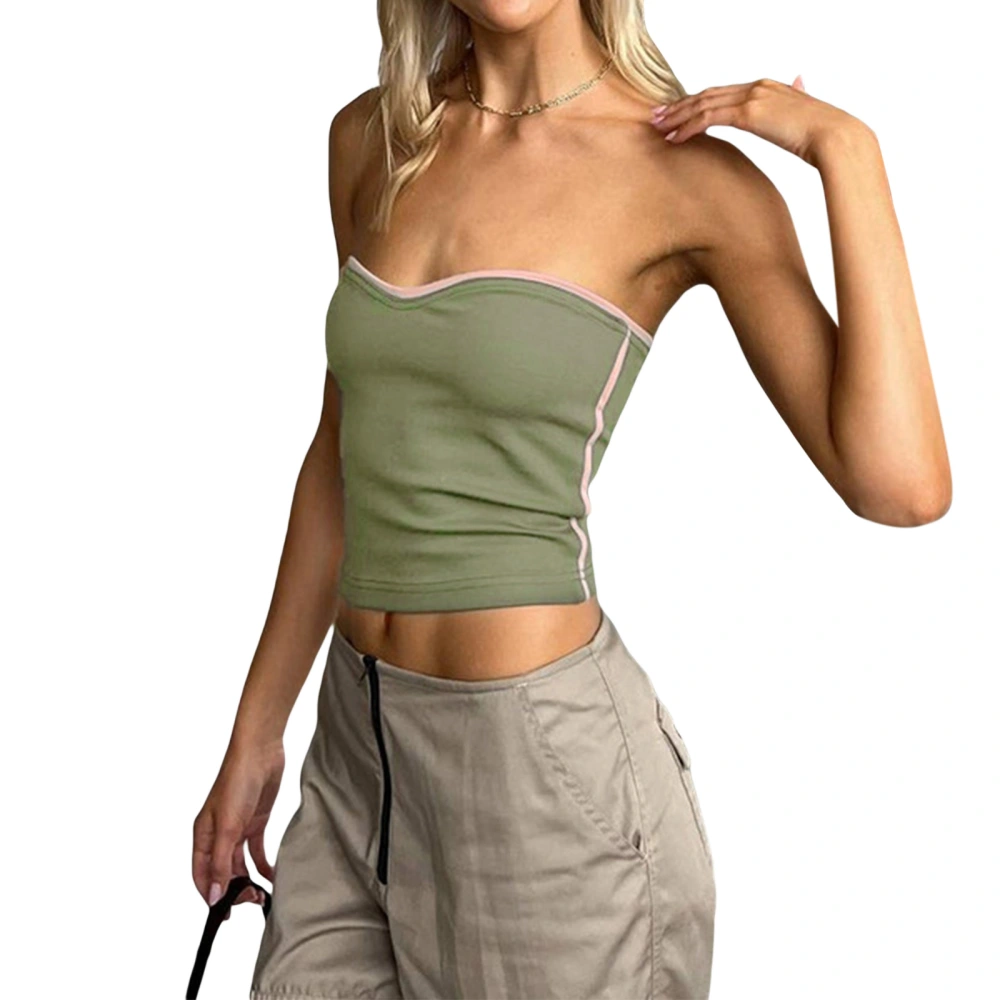 Women Tube Top, Strapless Backless Contrast Color Summer Ladies Vest