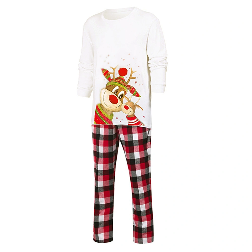 Christmas Matching Pajamas, Deer Family Print Tops + Plaid Pants Set