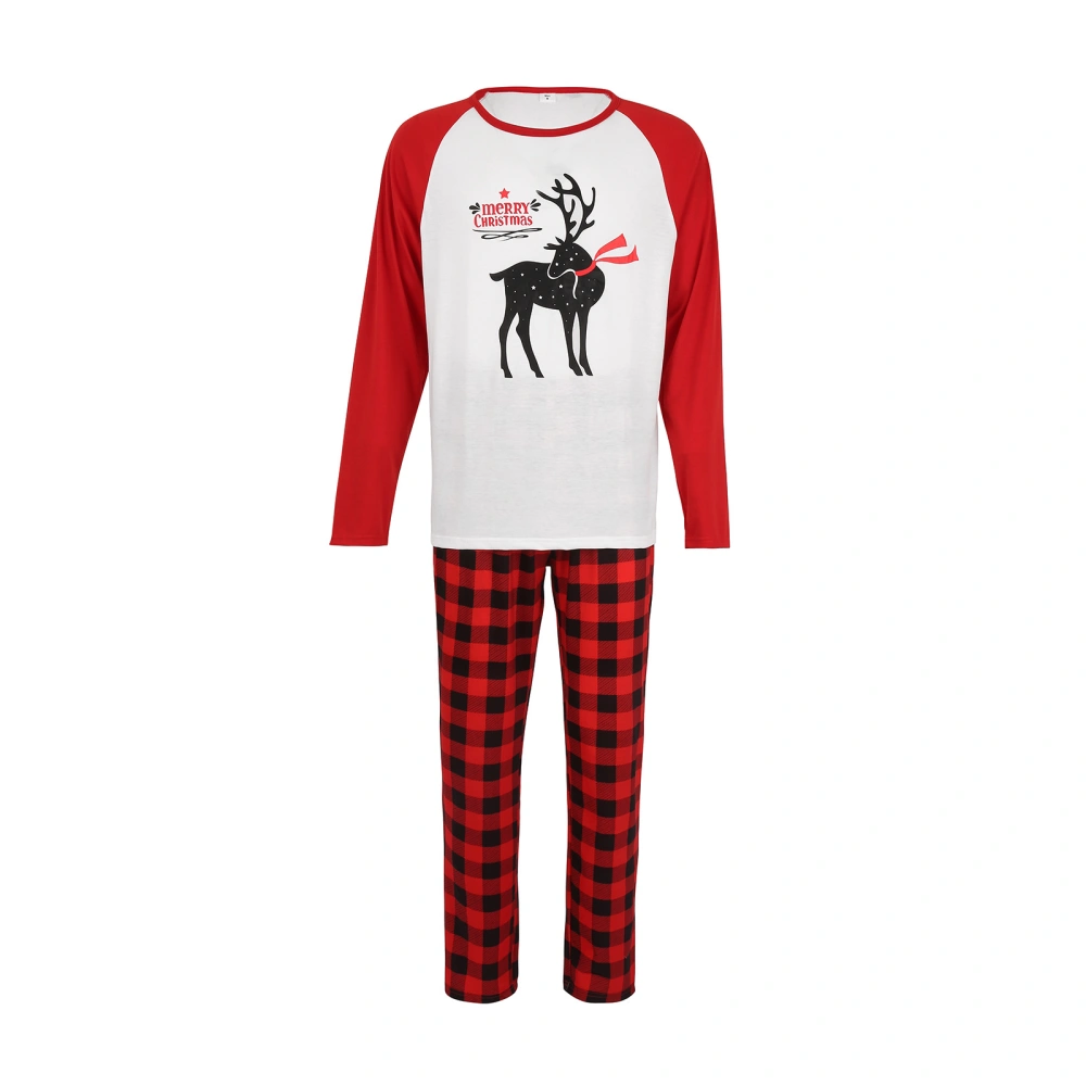 Cartoon Reindeer Raglan Tops and Plaid Trousers Parent-child Pajamas