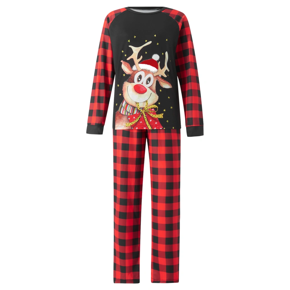 Christmas Family Matching Pajamas Set, Elk Print T-shirt + Plaid Pants