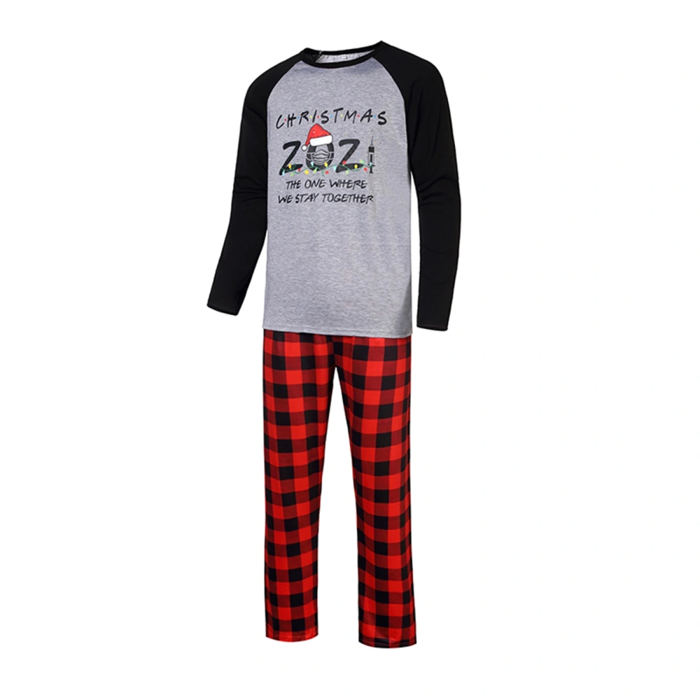 Christmas Family Pajamas Set, Letter Print Tops+Long Pants/Romper