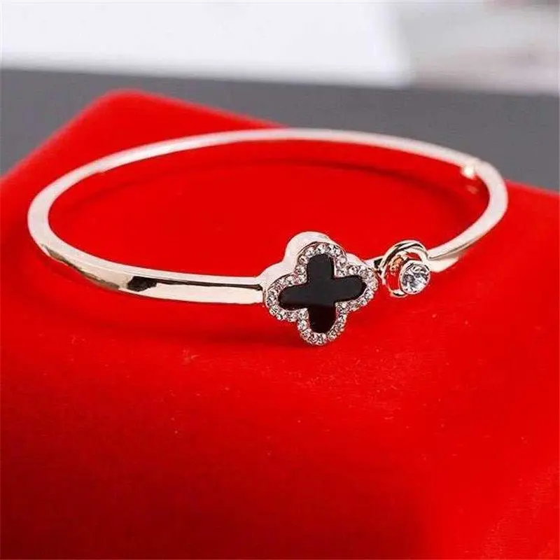 Flower Rhinestone Cuff Bangle Adjustable Bracelet for Women Jewelry Gift