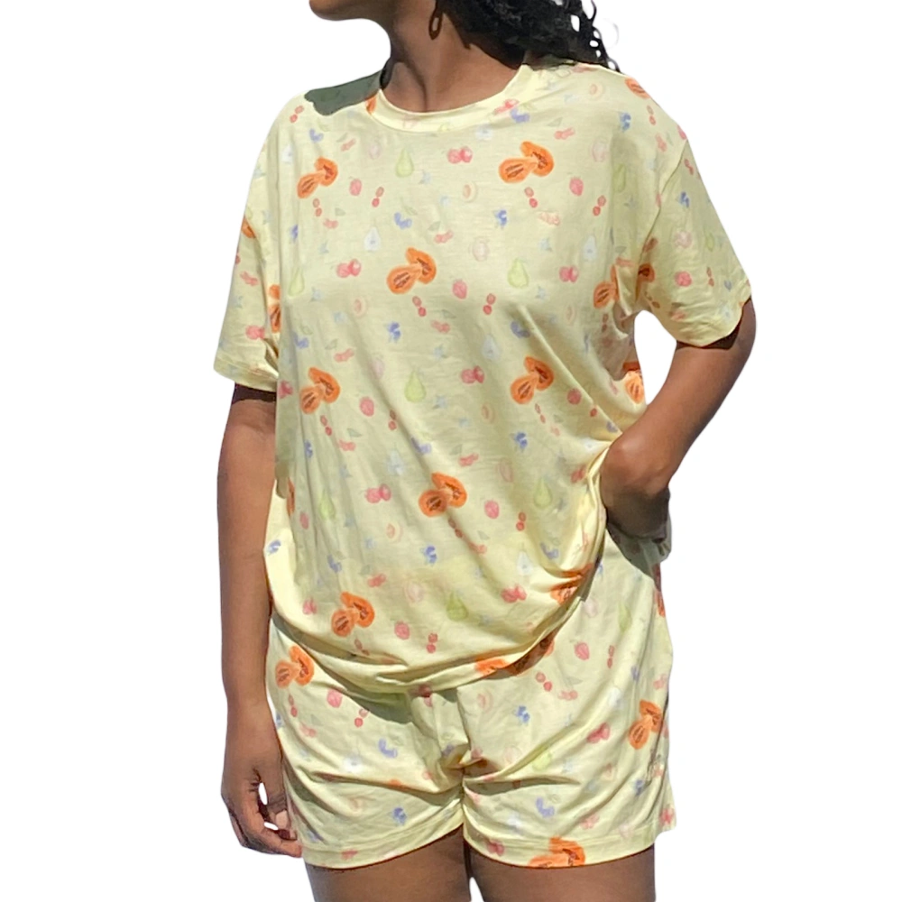 Women's Short Sleeve Tops Floral/Fruit Print Shorts Sleepwear Sets