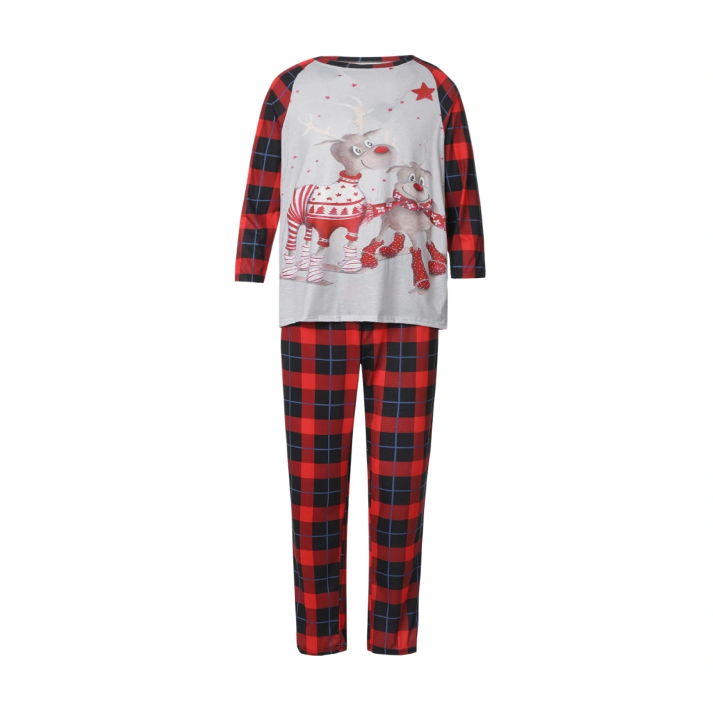 Christmas Parent-child Pajamas, Festive Cartoon Elk Plaid Pattern