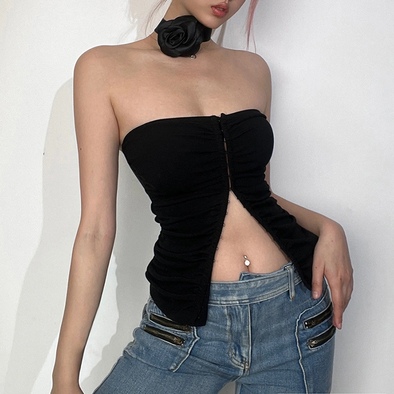 Women's Tube Tops, Central Clasp Bandeau Tops with Flower Choker