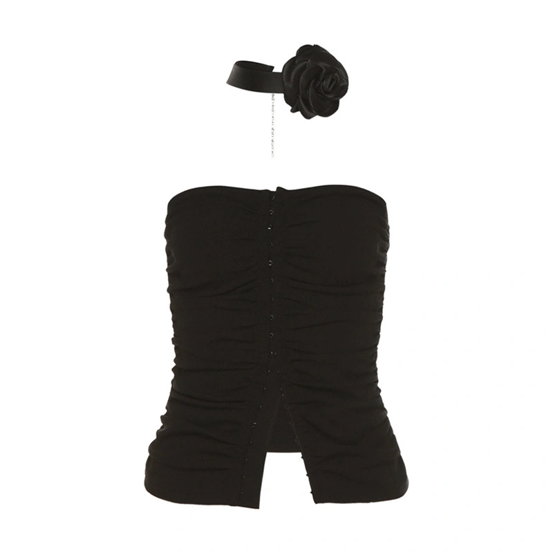 Women's Tube Tops, Central Clasp Bandeau Tops with Flower Choker