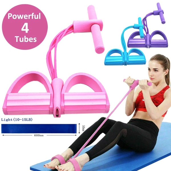 Tension Rope 4 Tube Puller Pedal Ankle Abdominal Exerciser Fitness Elastic Sit Up Pull Rope Home Gym Sport Training Equipment