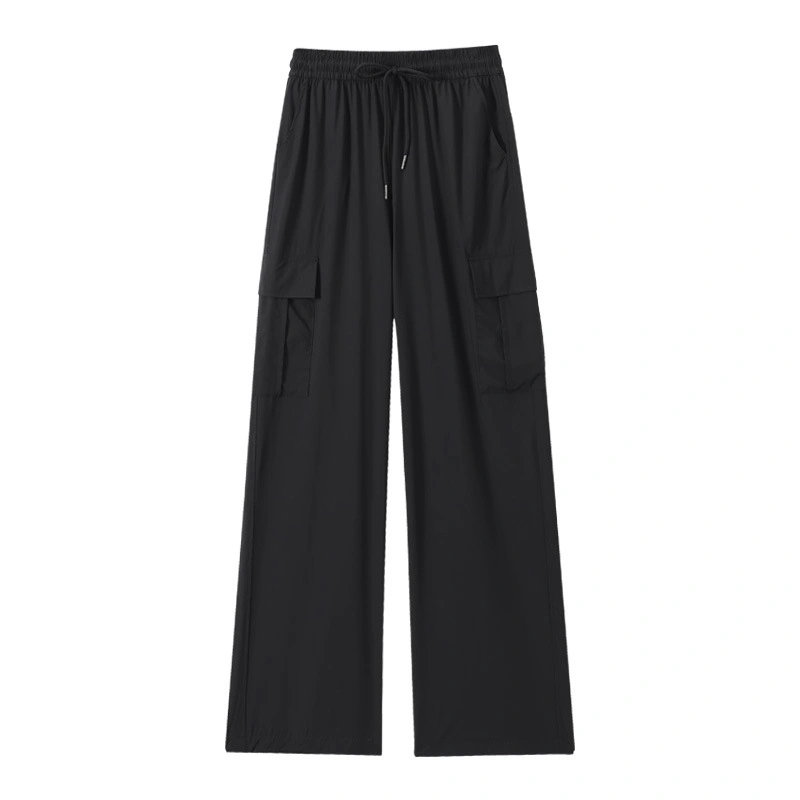 Women's Casual Cargo Pants, Solid Color High Waist Loose Trousers