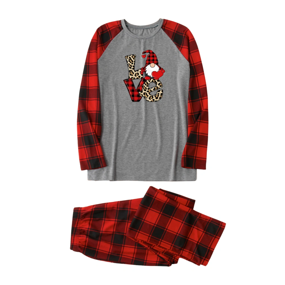 Parent-Child Match Pajamas, Santa Tops with Plaid Pants/Jumpsuit, Gray