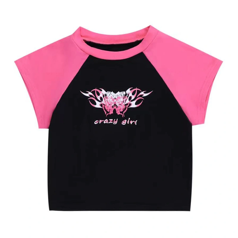 Women's Raglan Crop Tops Short Sleeve Butterfly Letter Print T-Shirts