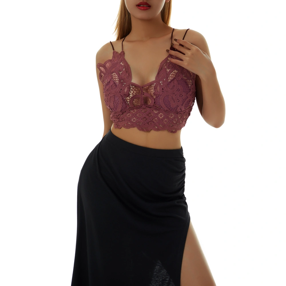 Women’s Sexy Solid Color Hollow Lace V-neck Exposed Navel Camisole