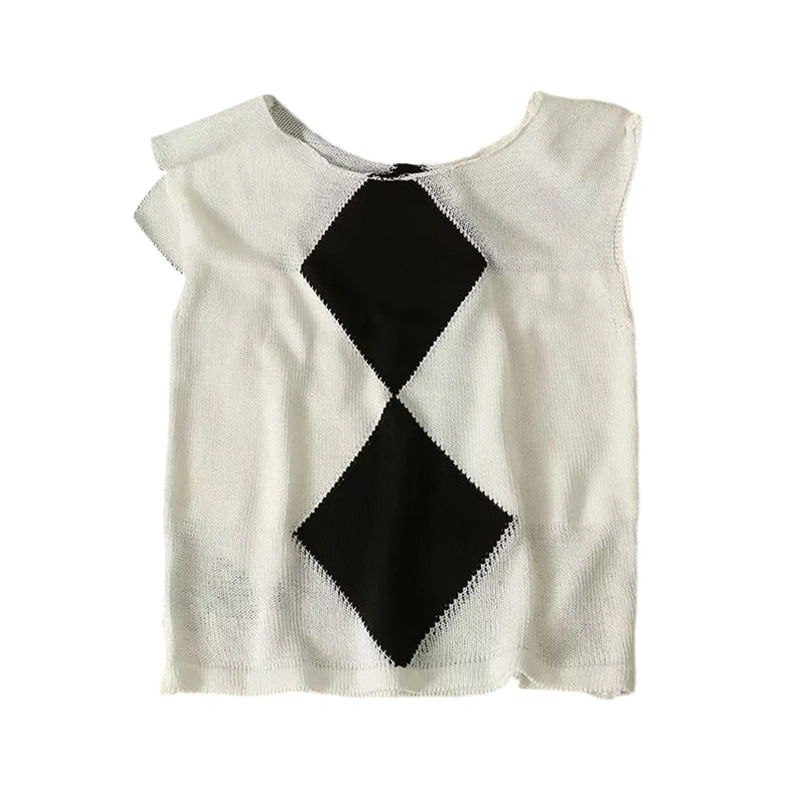 Women Cropped Tank Tops Geometric Print Basic Vest Sleeveless Tops