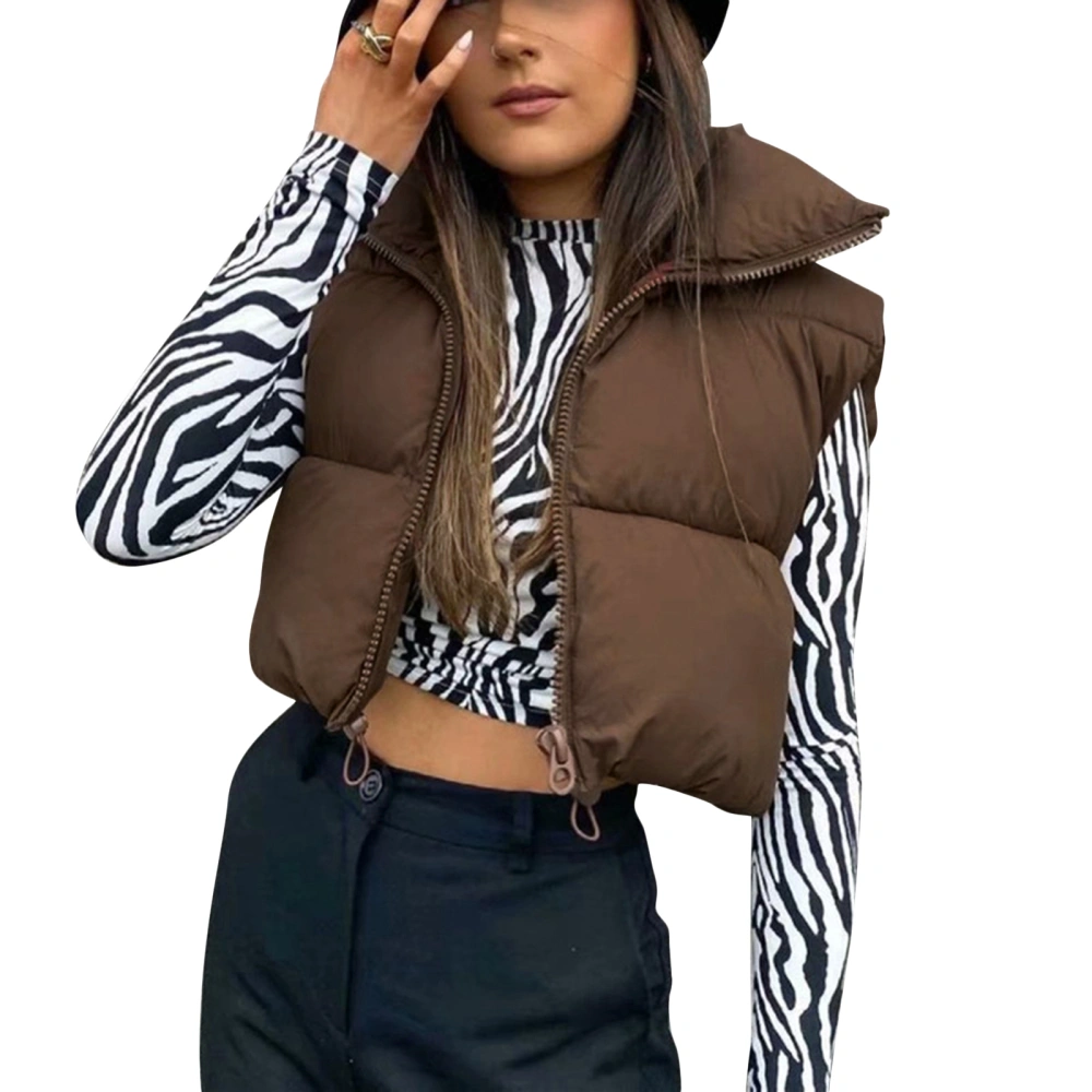 Women Waistcoat Retro Short Zipper Casual Loose Warm Winter Coat