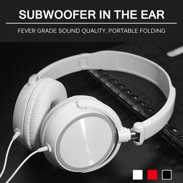 3.5mm Folding Wired Headphones Over Ear Headsets HiFi Stereo HD Sound