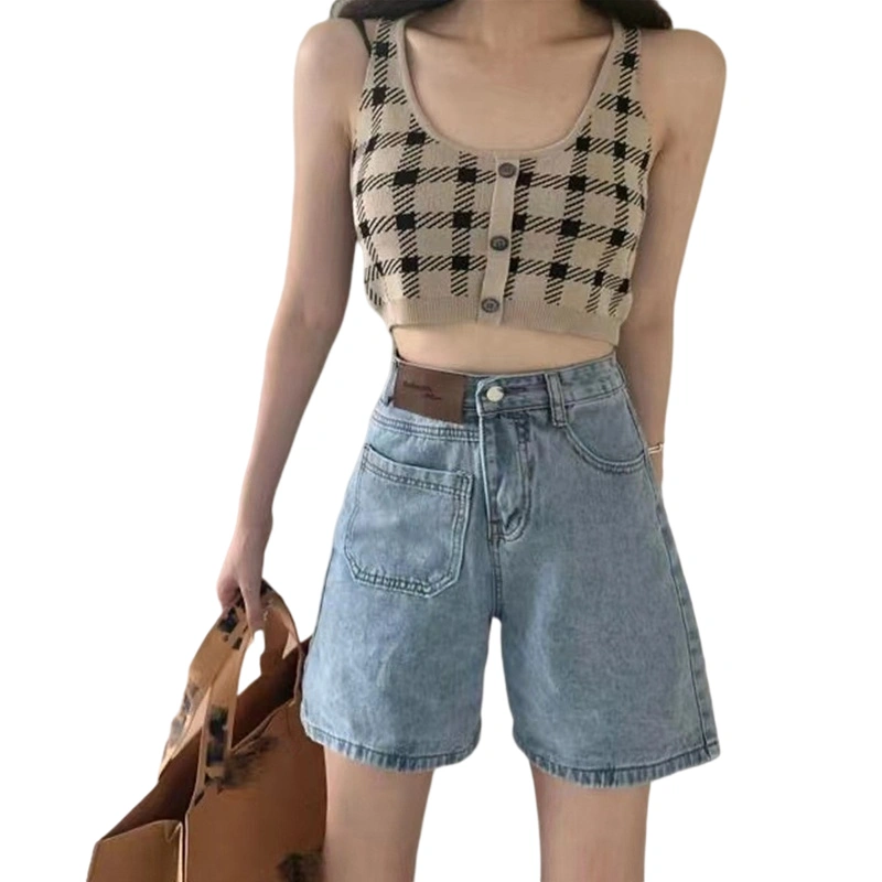 Women Casual Tank Tops, Vintage Plaid Backless Slim-Fit Knitted Tops