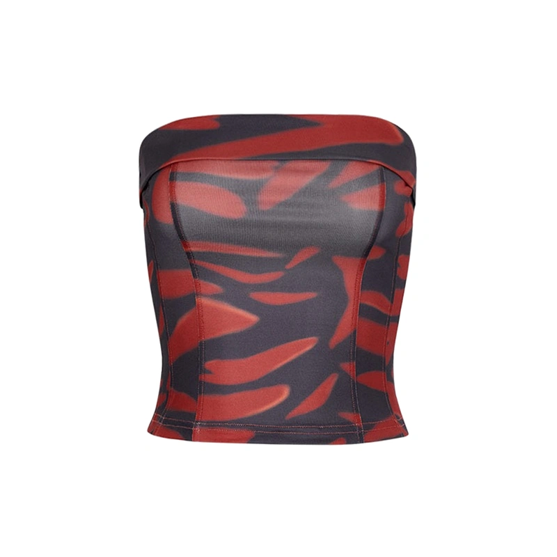 Women Casual Tank Tops, Backless Slim-Fit Printed Strapless Tops