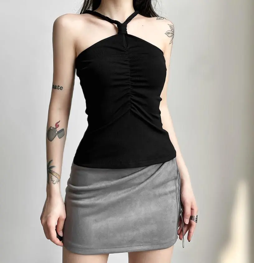 Women's Solid Color Cami Tops, Spaghetti Strap Ruched Camisole