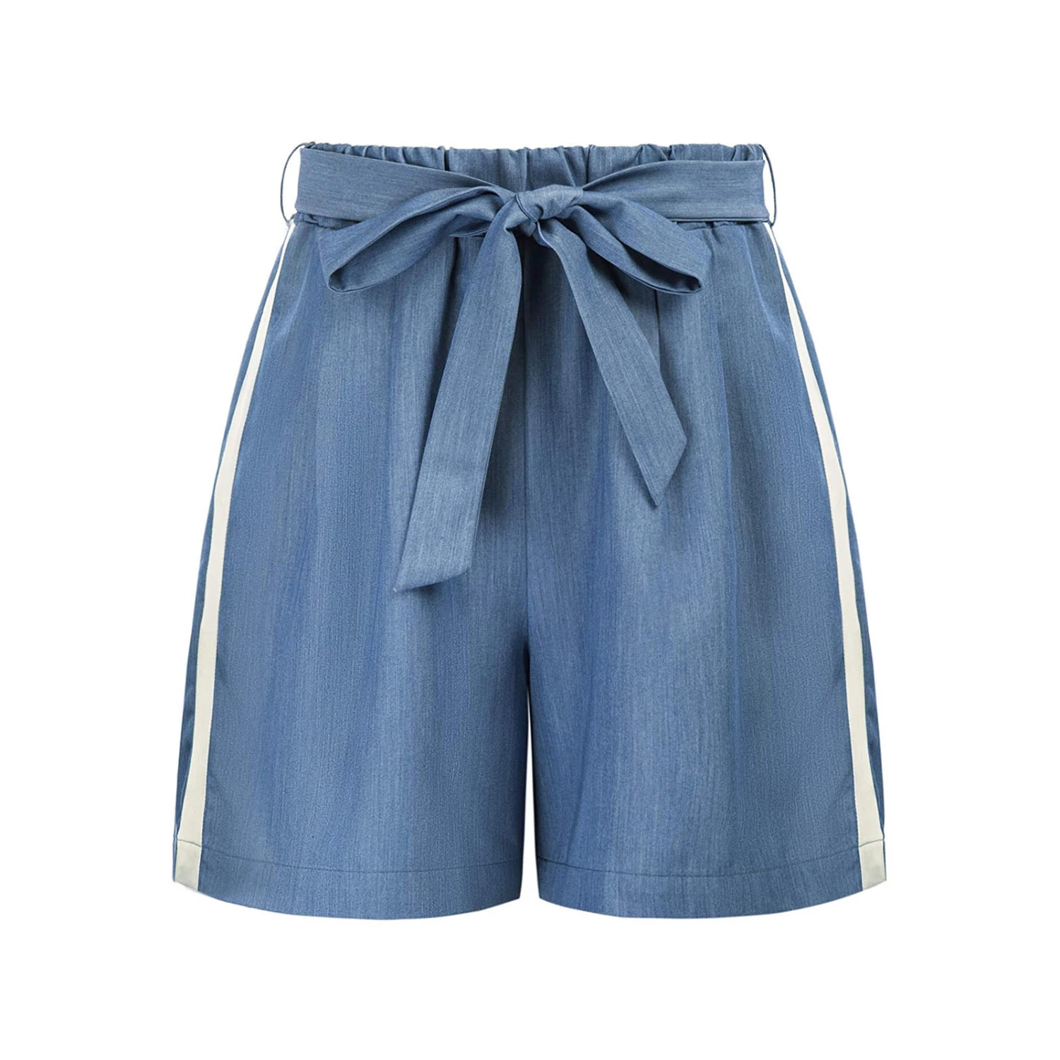 Female Short Pants, High Waist Straight-Leg Pants with Waist Belt