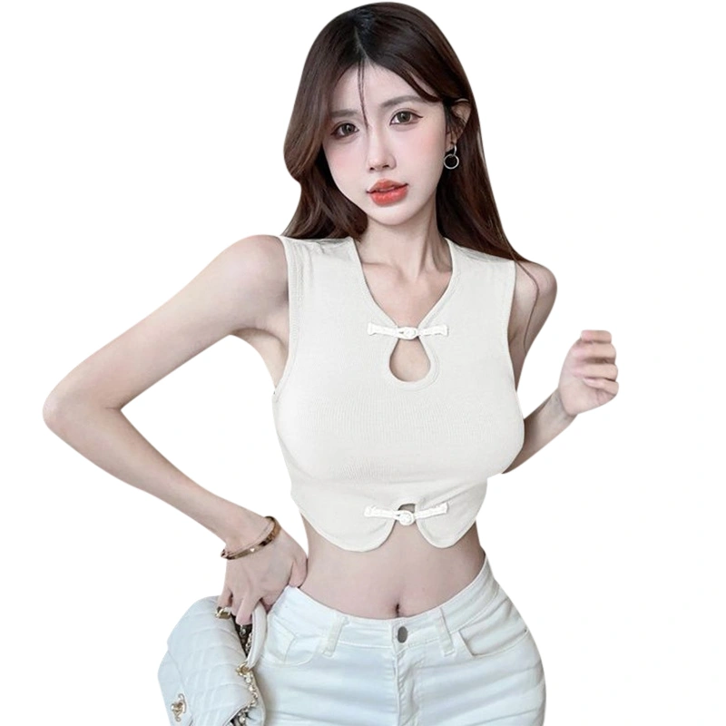 Women Vest, Sleeveless V Neck Knotted Buckle Hollowed Summer Tops