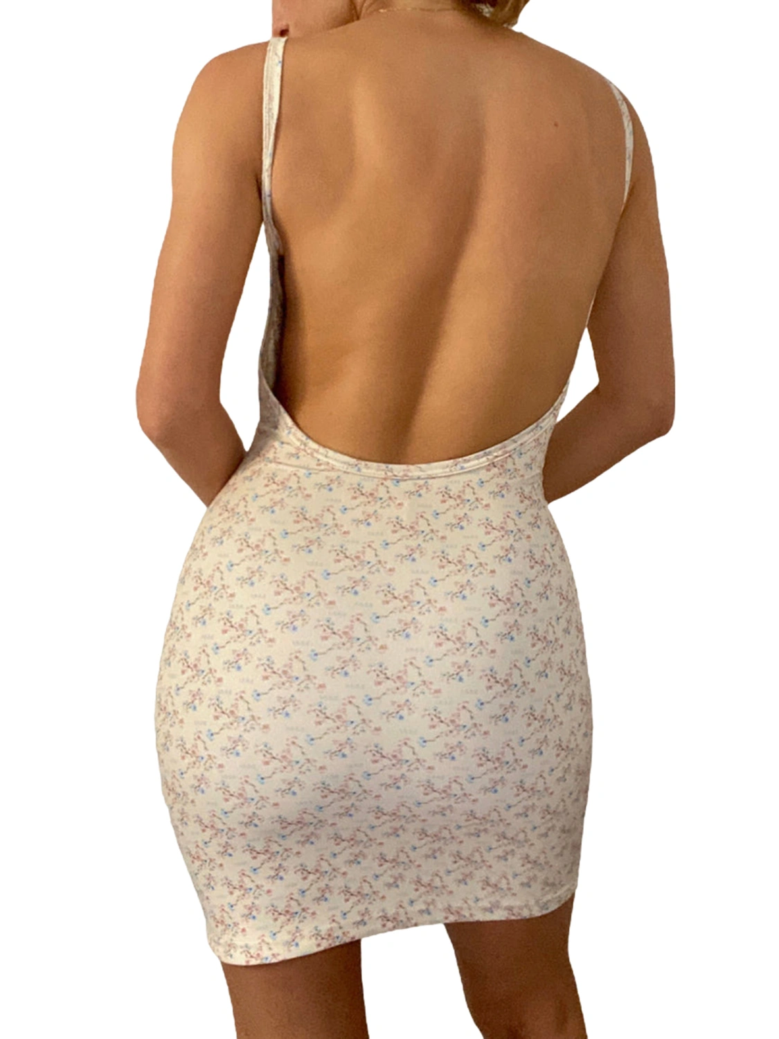 Women Spaghetti Straps Dress Summer Floral Backless Party Mini Dress