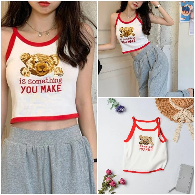 Women's Cartoon Printed Sleeveless O-neck Slimming Knitted Vest