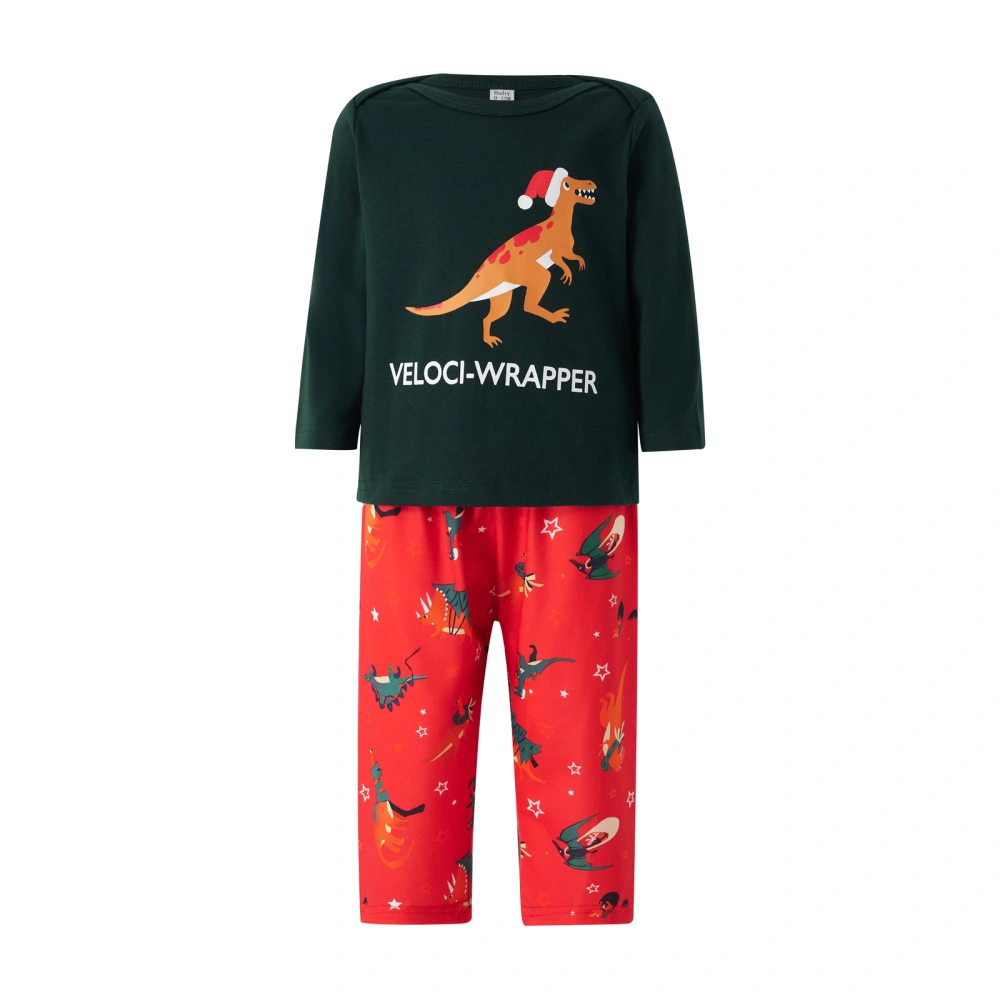 Family Pajamas Suits, Long Sleeve Cartoon Dinosaur Tops + Pants Set