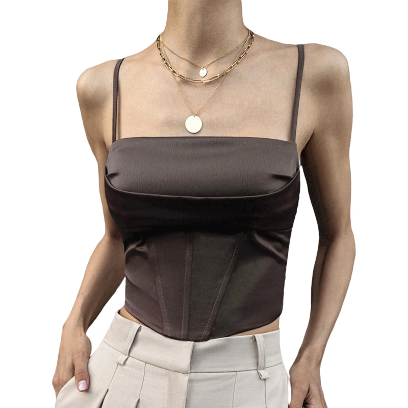 Ladies Tops Irregular Hem Back Tie Sling Square Neck Tank Tops