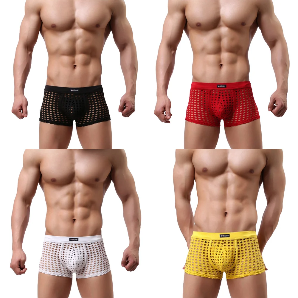 Fishnet Boxer Briefs, See-through Breathable Low Rise Underpants