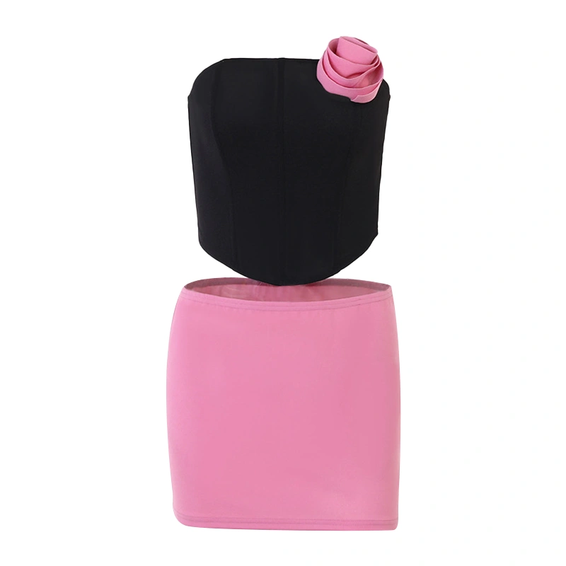 Women Skirt Set, Strapless Backless Flower Tube Top with Bodycon Skirt