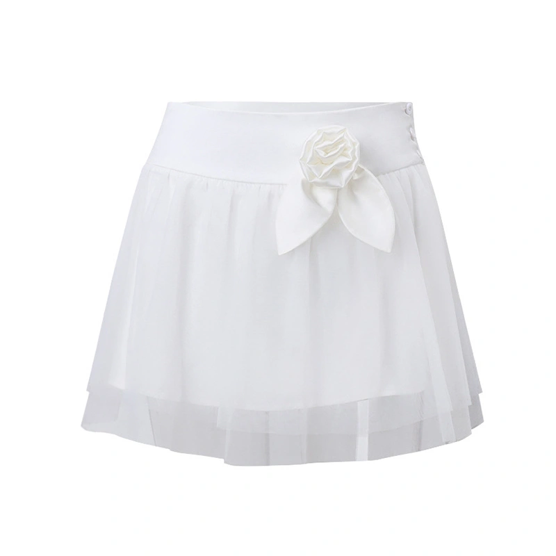 Women’s Mini Tulle Skirts High Waist 3D Flower Solid Color Tutu Skirts
