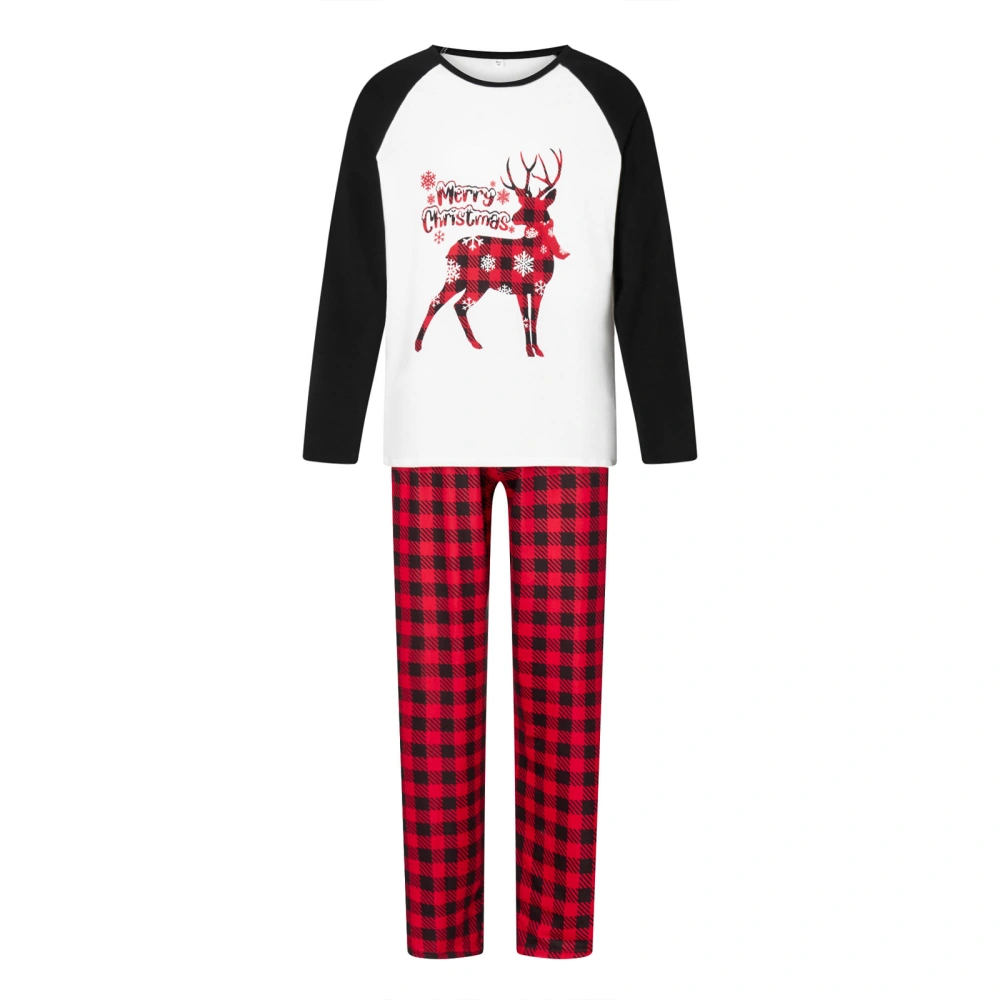 Christmas Family Pajamas Matching Set Elk Print Tops and Plaid Pants 