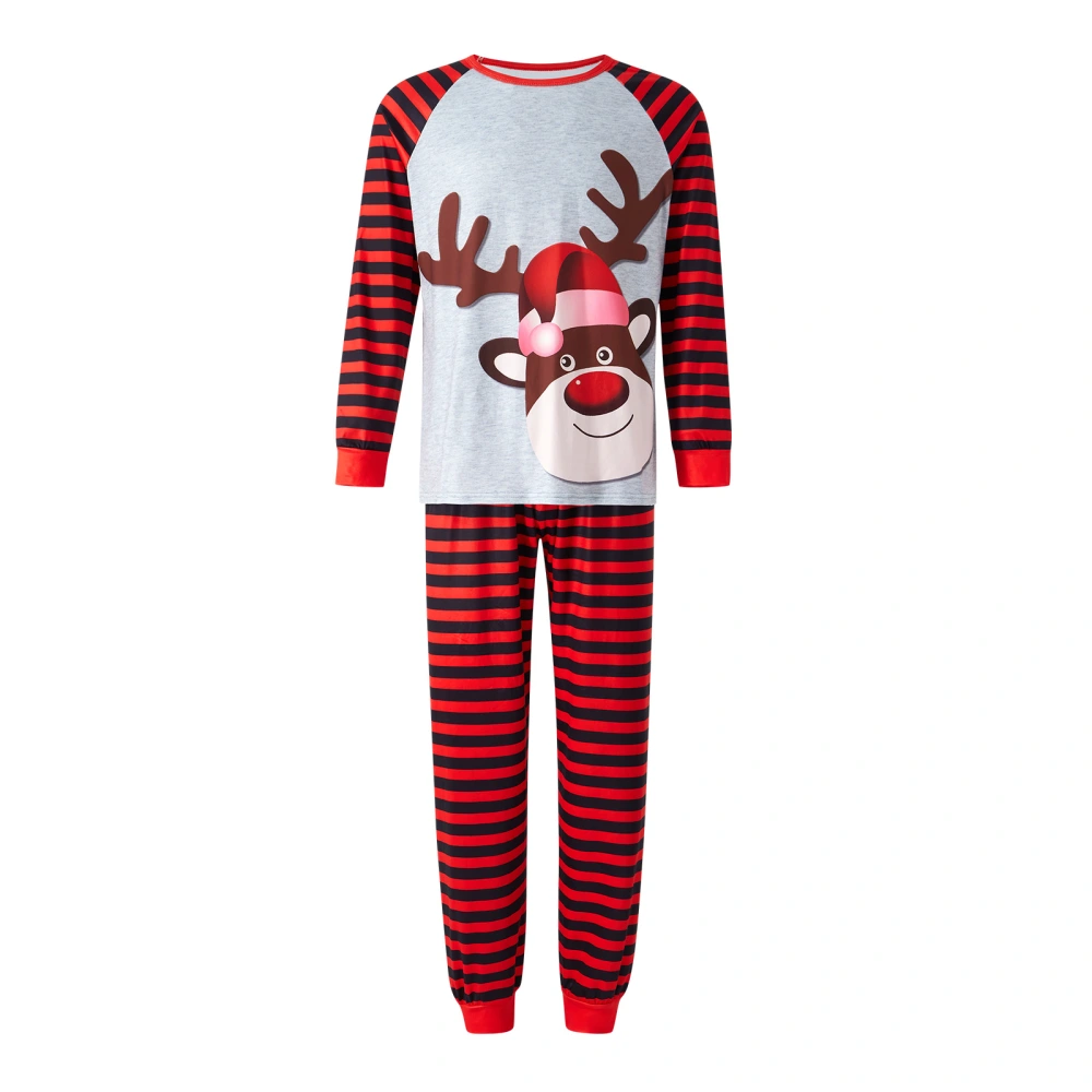 Home Matching Pajama Christmas Elk Tops + Striped Pants Pajama