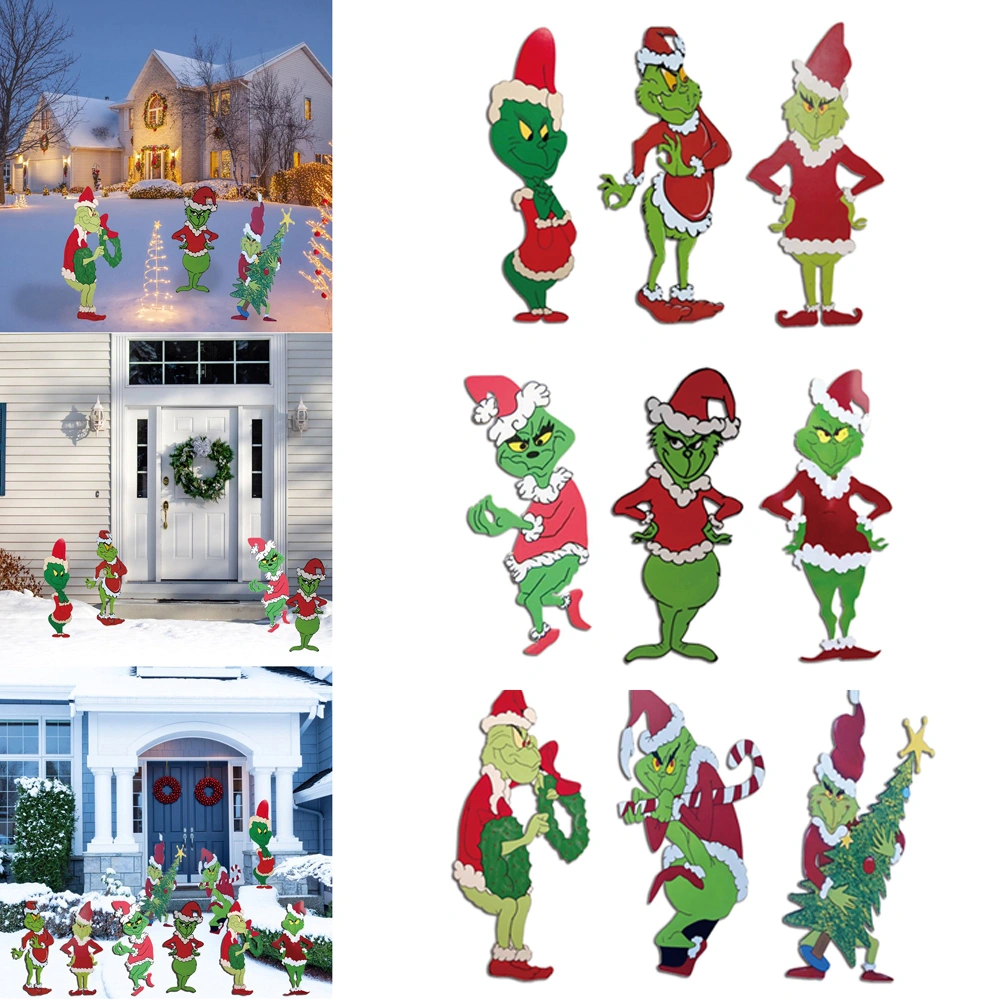 Grinch Christmas Decorations, Yard Signs with Stakes, Grinch Cindy Max Whoville Sign for Xmas Garden Lawn Decor-A