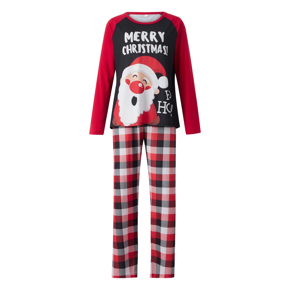 Family Matching Pajamas Adult Kids Santa Print Tops and Plaid Pants