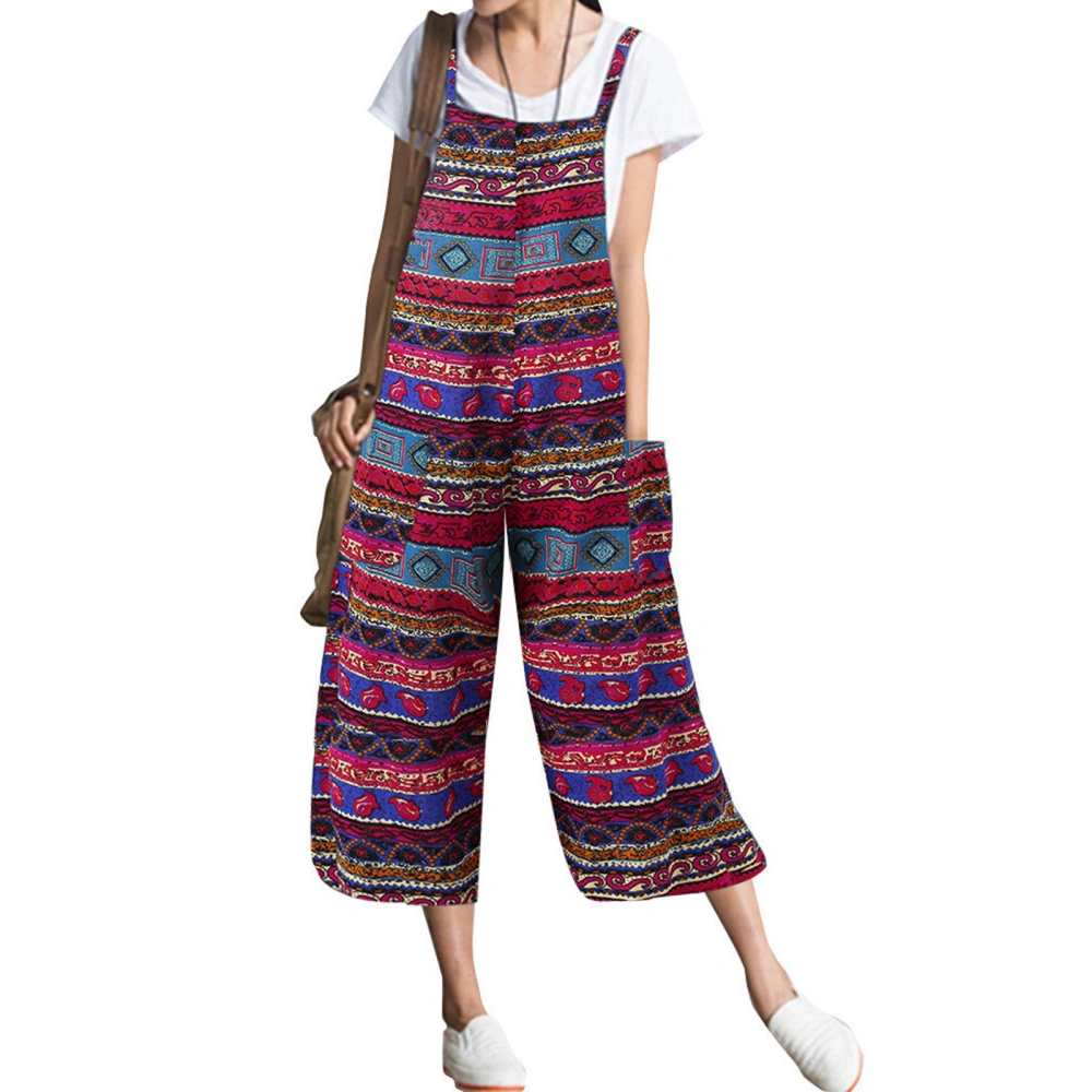 Ladies Suspender Cropped Pants, Printing Wide Leg Siamese Trousers