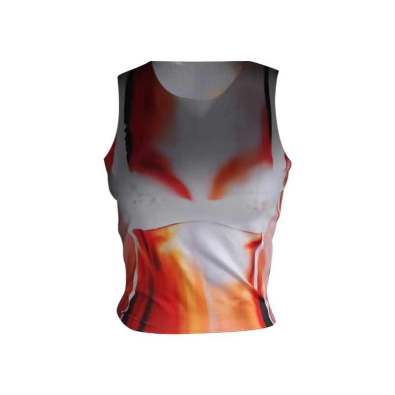 Women Print Tank Tops Sleeveless Crew Neck Exposed Navel Vests