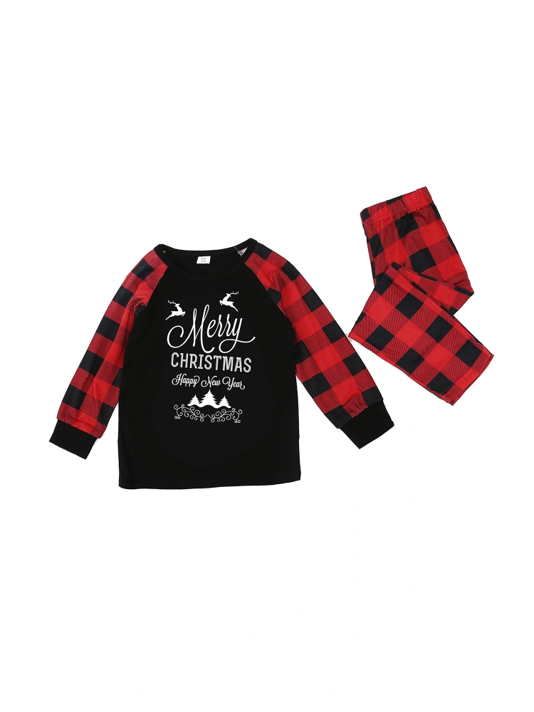 Christmas Parent-child Pajamas, Plaid Print Pullover, Pants, Jumpsuit