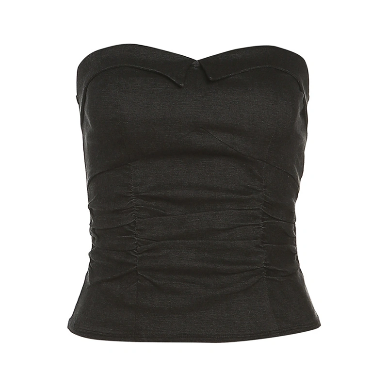 Women Tube Top, Strapless Backless Vest Pleated Solid Summer Crop Top