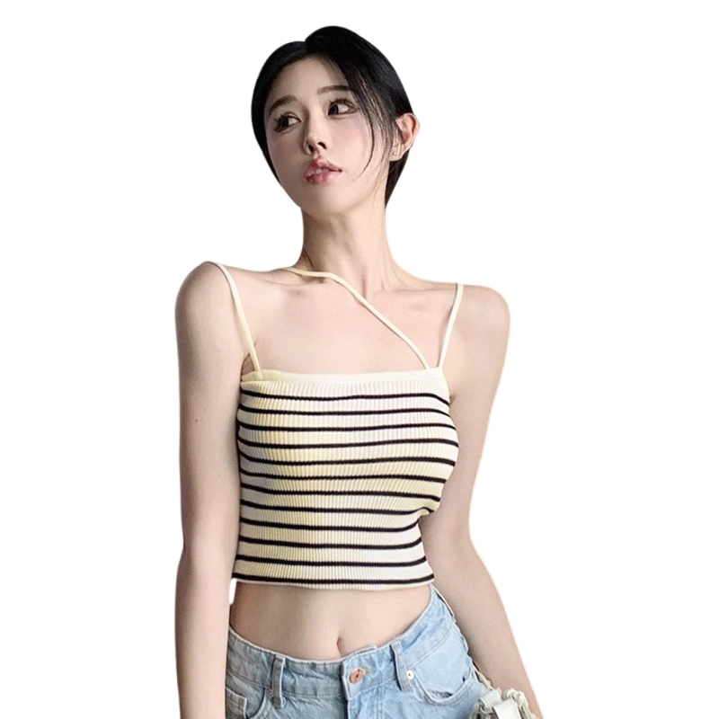 Women Stripe Camisoles Spaghetti Strap Sleeveless Backless Tank Tops