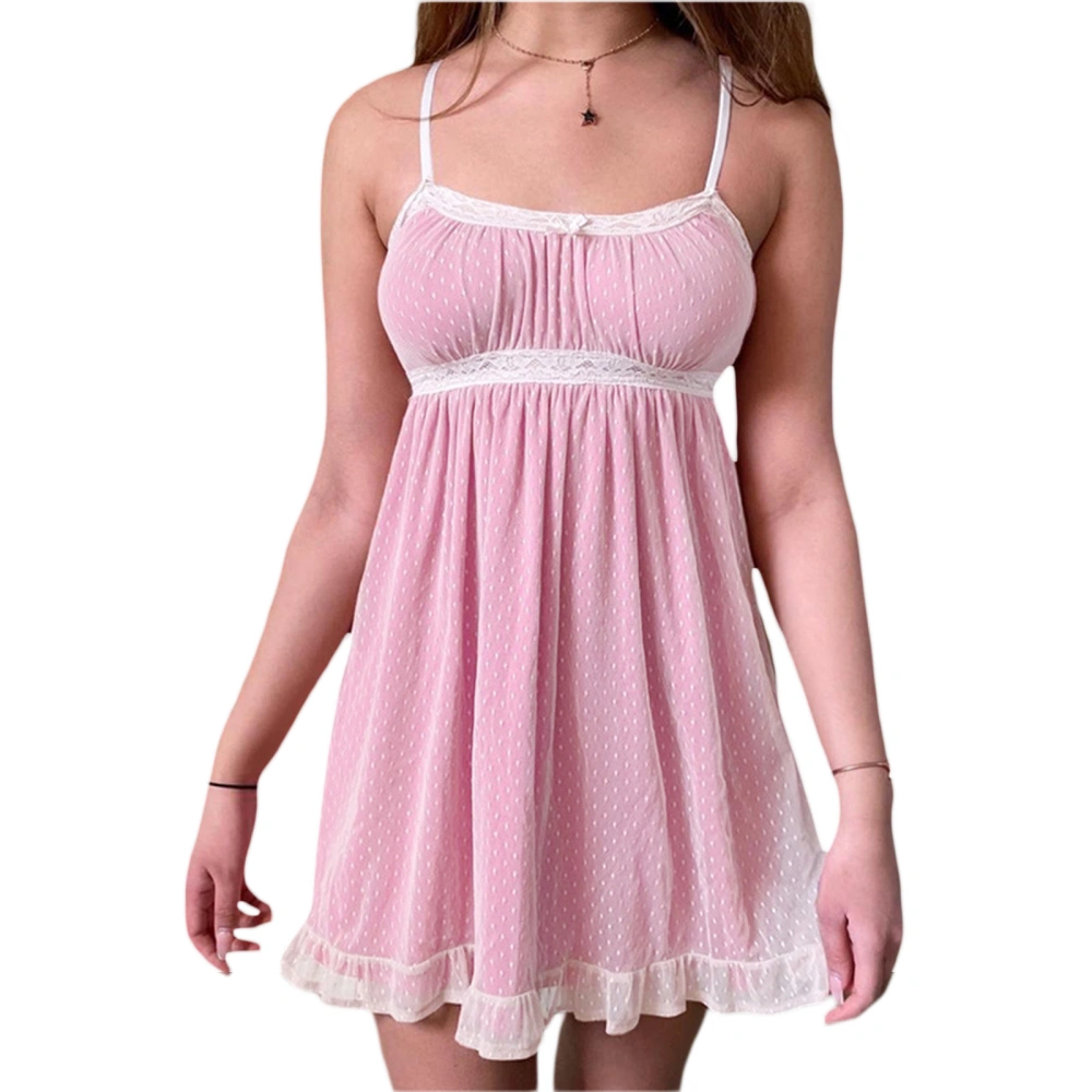 Women Summer Dress, Dot Lace Spaghetti Strap Low-Cut Ruffle One-Piece