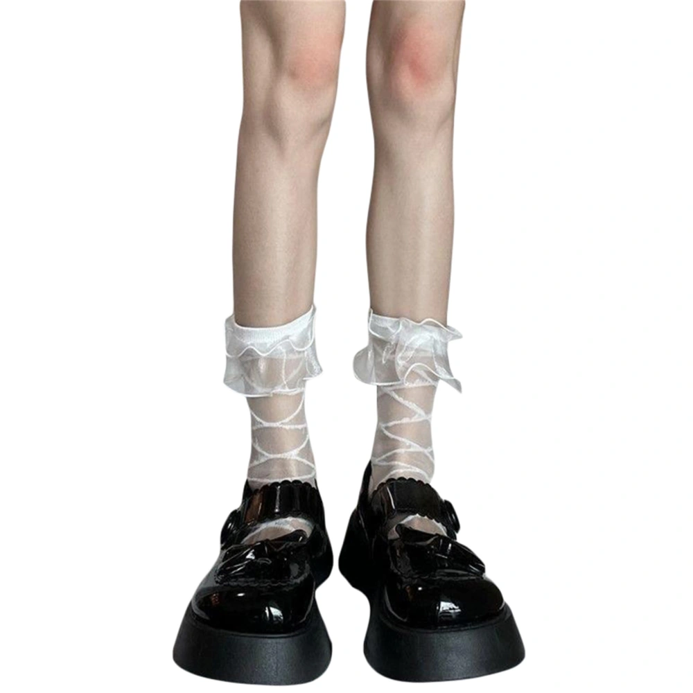 Women Sheer Mesh Socks, Lolita Style Cross Pattern Slouch Tulle Socks