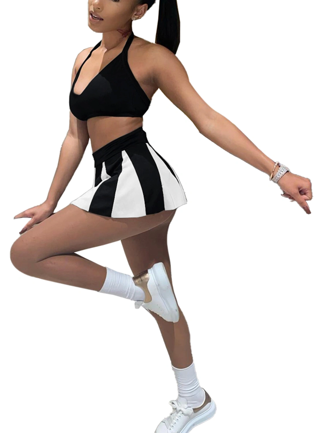 Women Clothes Set, Halter Neck Backless Tops and High Waist Skirt
