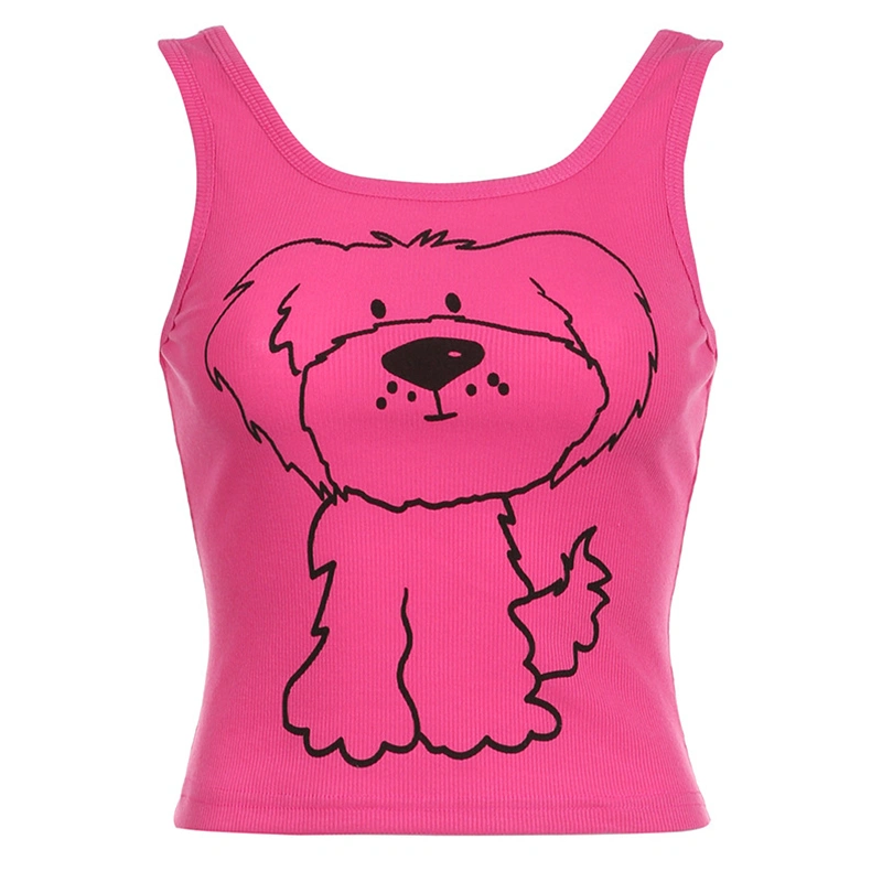 Women Crop Tank Tops Cute Dog Print Basic Vest Summer Sleeveless Tops 